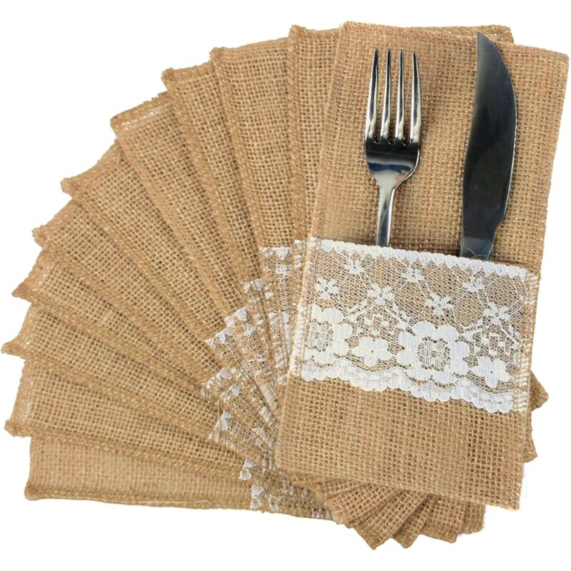 foto del prodotto linjou 20pcs sac couverts en dentelle de jute, d coration de no l, sac couverts en toile de jute, fournitures de f te de mariage dentelle 