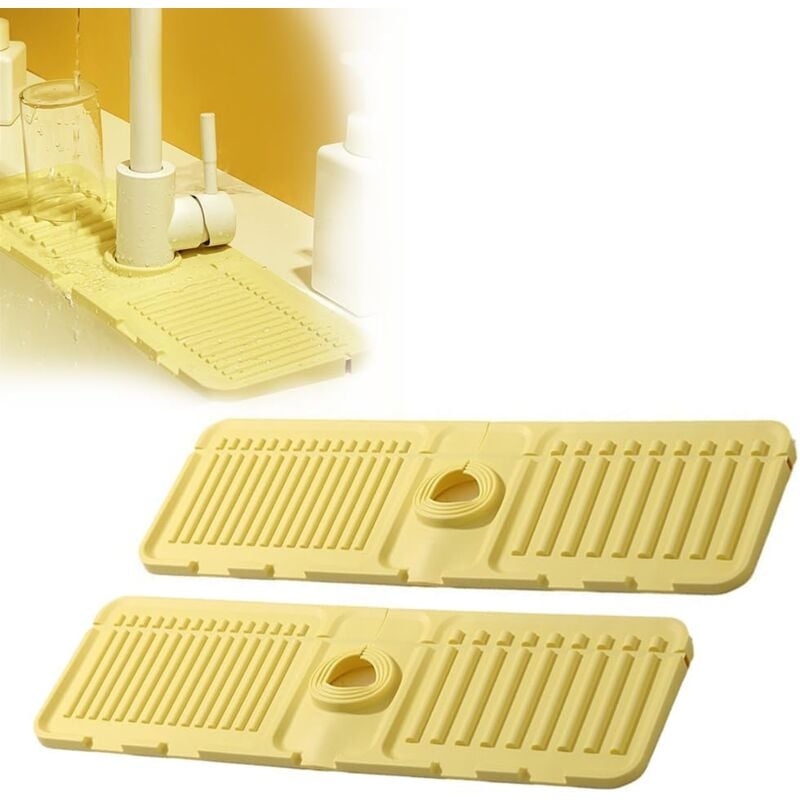 foto del prodotto linjou 2tappetino per il rubinetto del lavello, alzatina, tappetino in silicone per l asciugatura, vassoio per lavello in pietra ad asciugatura