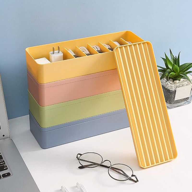 foto del prodotto linjou 4 scatola portacavi in plastica per auricolari, dati, ufficio, cancelleria, con coperchio, scatola di gestione cavi antipolvere, hub