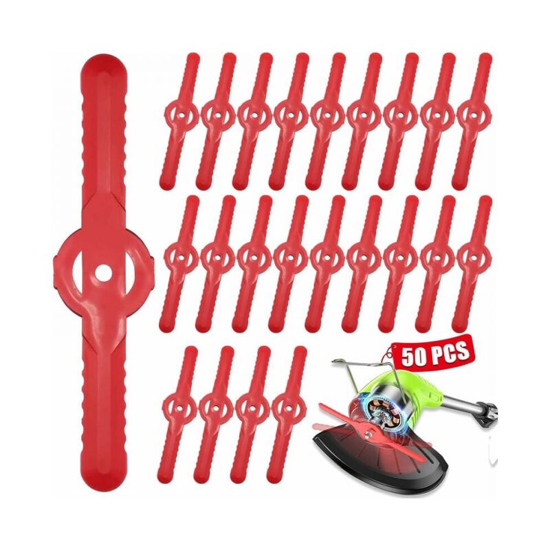 foto del prodotto linjou 50 lame per tagliaerba in plastica, lame di ricambio da 134 mm per tosaerba a batteria, lame da taglio per tosaerba, attrezzo per prato,