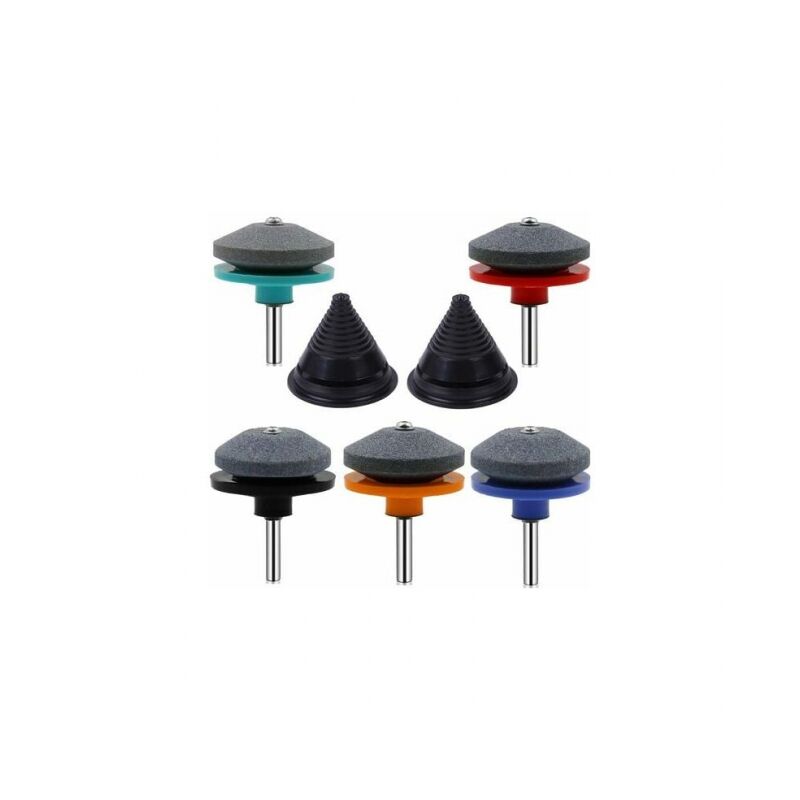 foto del prodotto linjou 5pc affilatrici per lame del tosaerba con 2 strumenti di bilanciamento della lama del tosaerba per la maggior parte dei trapani elettrici