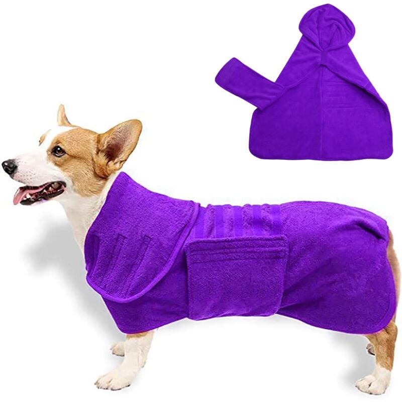 foto del prodotto linjou accappatoio per cani in microfibra super assorbente con elastico in vita borsa per cani ad asciugatura rapida, cappotto asciutto per animali