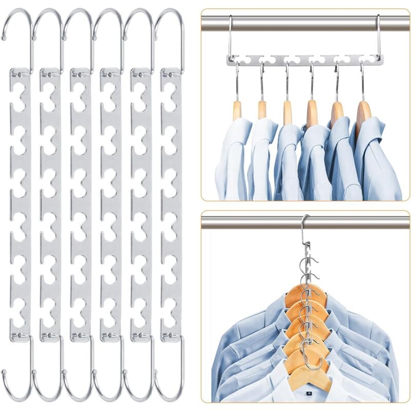 foto del prodotto linjou appendino magico, set da 6, orizzontale e verticale, per risparmiare spazio, 25,4 cm, organizer in metallo, argento