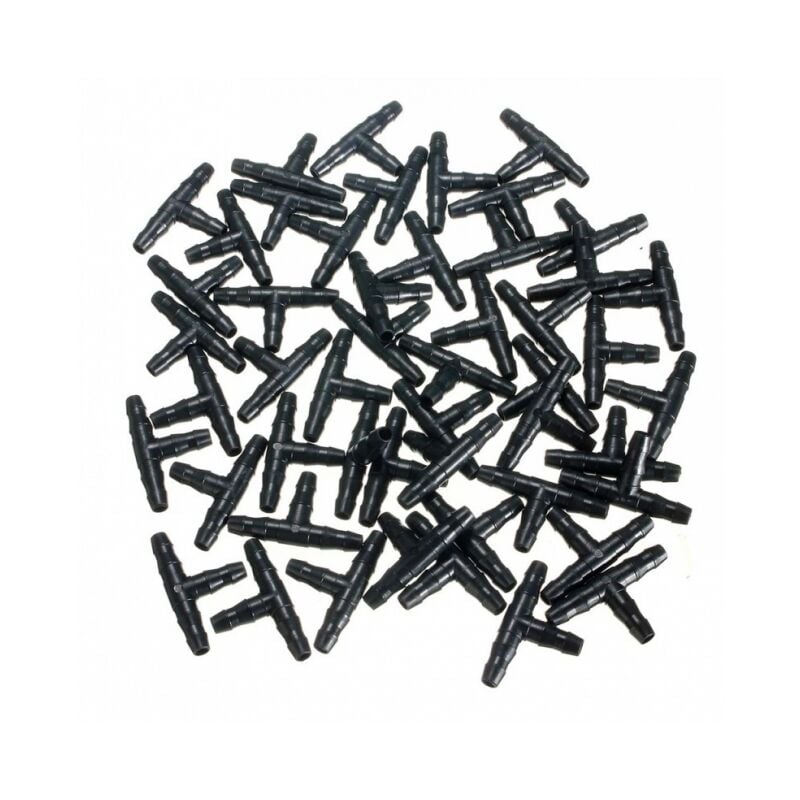 foto del prodotto linjou attacco per tubo a t da 100 pezzi, attacco a t da 4 7 mm, raccordo per irrigazione in pvc