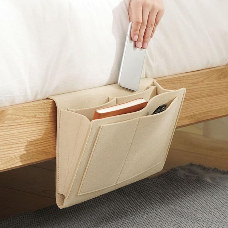 foto del prodotto linjou beige borsa portaoggetti vuota per divano, letto, tasca, in feltro, organizer da comodino, braccioli per divano, comodino, copertura per