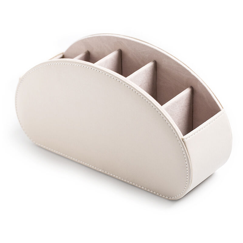 foto del prodotto linjou beige scatola portaoggetti per telecomandi tv con 5 scomparti in pelle pu multifunzionale per organizzare la scrivania e riporre pennelli,