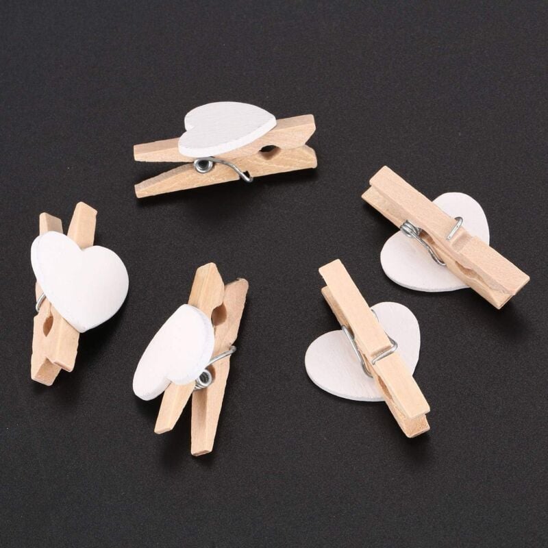 foto del prodotto linjou bianca mini cuore d amore clip di legno messaggio portafoto album carta chiodini decor fotografia 50 pezzi