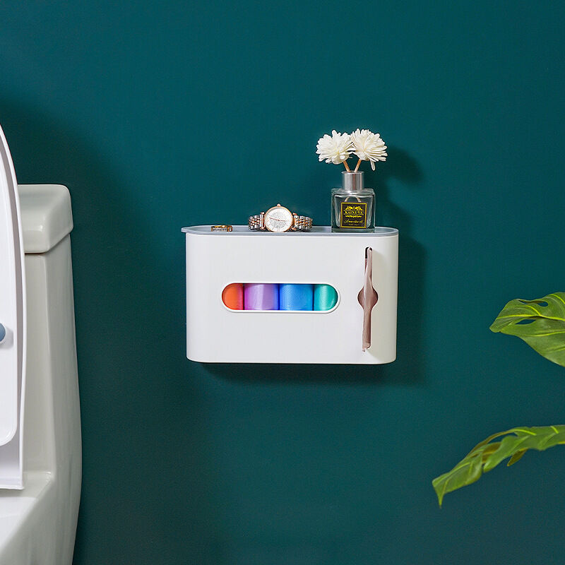foto del prodotto linjou bianco dispenser per sacchetti della spazzatura, dispenser autoadesivo per montaggio a parete, supporto per sacchetti di plastica, dispenser