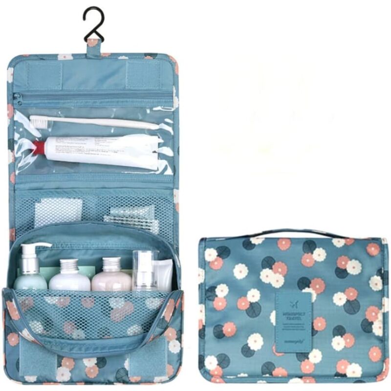 foto del prodotto linjou borsa da toilette impermeabile pieghevole per le donne, borsa da toilette portatile multifunzione, inviare una piccola borsa graziosa blu