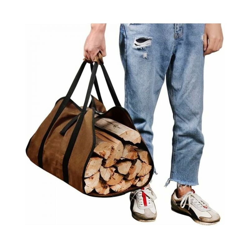 foto del prodotto linjou borsa per legna da ardere in tela, borsa per trasporto di tronchi resistente all acqua, accessori per caminetto pieghevole, ideale per stufe