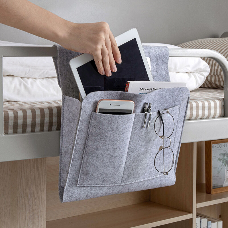 foto del prodotto linjou borsa portaoggetti da letto a tasca vuota organizzatore da comodino in feltro braccioli del divano da letto coperchio da letto appeso