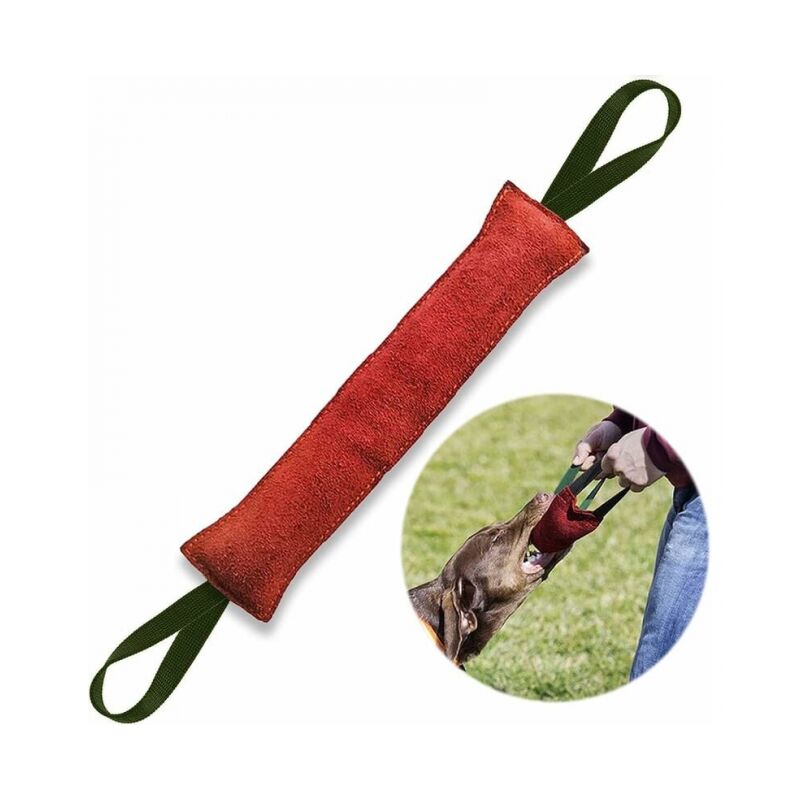 foto del prodotto linjou budino da mordere per cani indistruttibile, 40 cm, con 2 manici, giocattolo per cani con pipa lancia fuoco, budino da mordere per cani extra