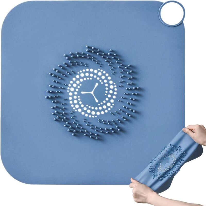 foto del prodotto linjou cattura capelli in silicone blu, tappo per doccia, filtro di scarico della doccia, copertura di scarico in silicone, protezione di scarico
