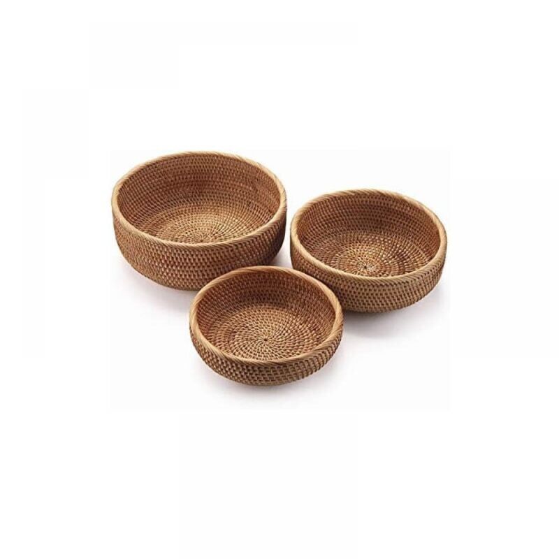 foto del prodotto linjou cesto portaoggetti rotondo in rattan, cesto portafrutta in vimini, organizer naturale intrecciato per cucina sala da pranzo