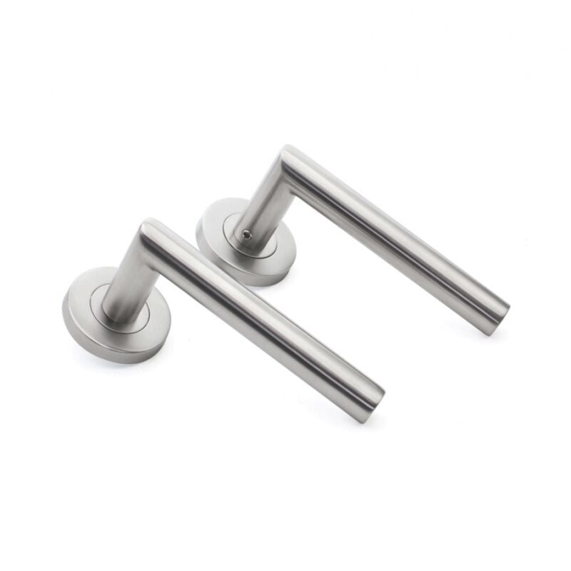 foto del prodotto linjou coppia di maniglie per porte su rosette rotonde elsa angle vif acciaio inox 304 klose besser 1 coppia di rosette con foro serratura