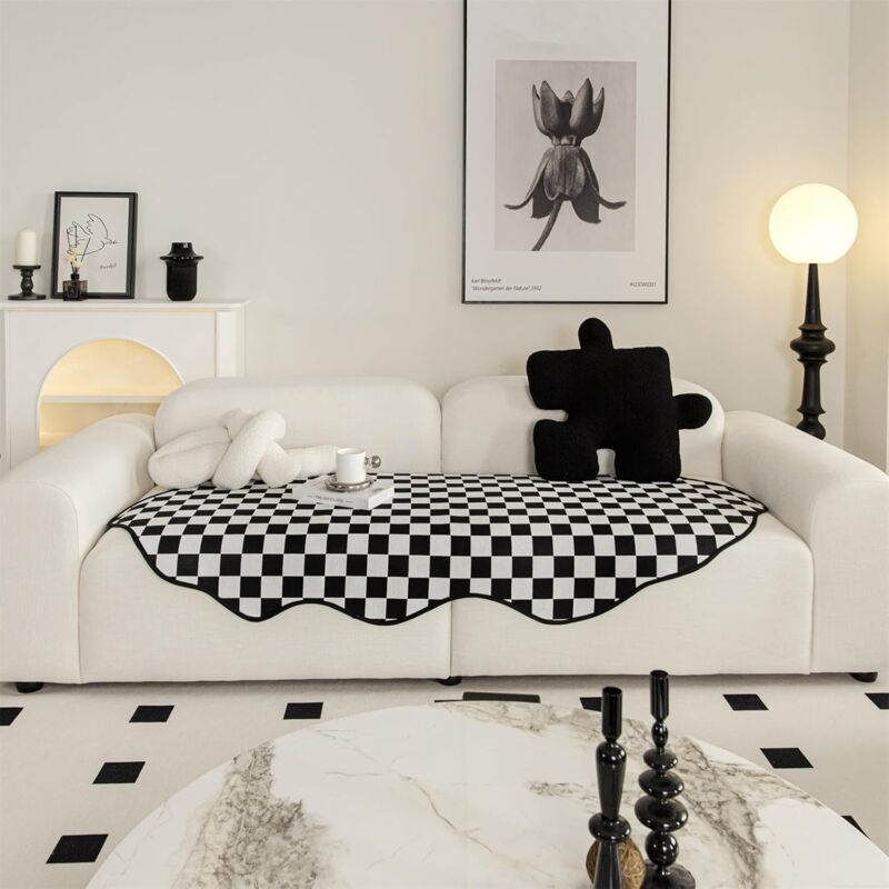 foto del prodotto linjou copridivano per animali jacquard morbido antiscivolo a quadretti bianchi e neri, copridivano decorativo, lavabile, antiscivolo, adatto a