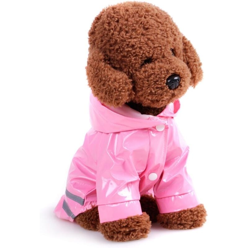 foto del prodotto linjou cucciolo impermeabile rosa all aperto con cappuccio giacca impermeabile in pu riflettente per cani e gatti abbigliamento