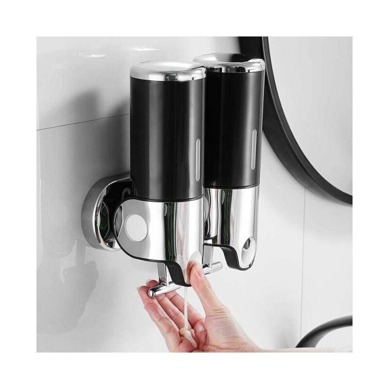 foto del prodotto linjou dispenser da 500 ml x 2 dispenser di sapone per le mani a doppia testa dispenser di gel doccia shampoo nero 