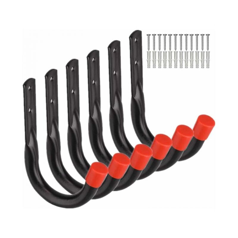 foto del prodotto linjou ganci per garage per carichi pesanti da 6 pezzi, supporto da parete universale, supporto da parete a forma di u, ganci per appendere bici,