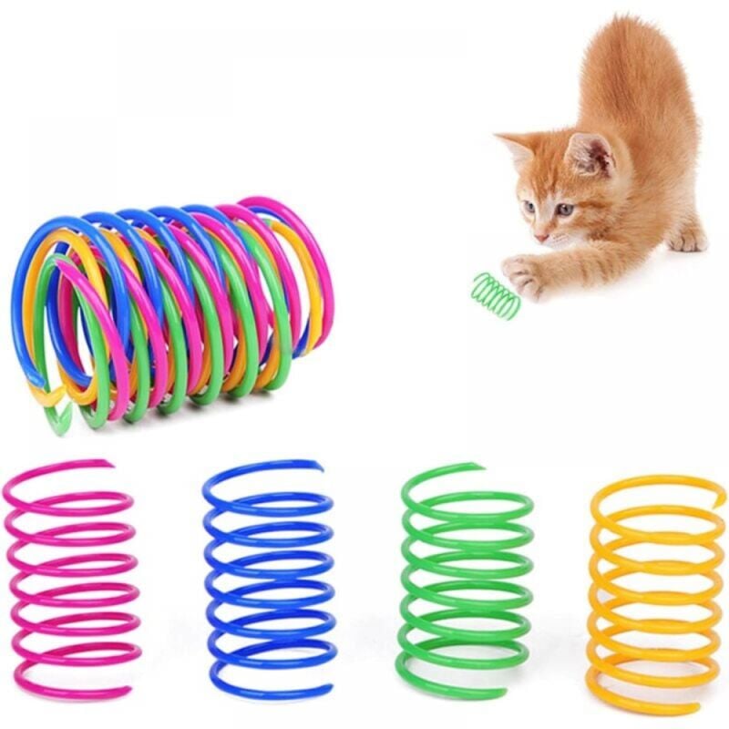 foto del prodotto linjou giocattolo a molla per gatti, 12 pezzi giocattolo a molla per gatti, giocattoli interattivi colorati per gatti, molle a spirale in plastica,