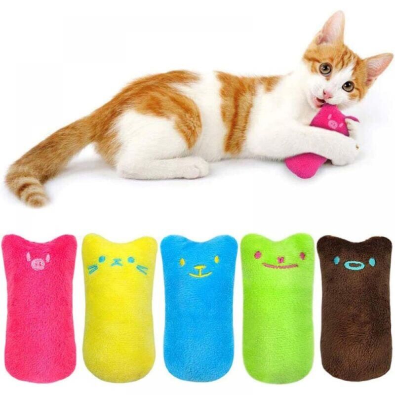 foto del prodotto linjou giocattolo di peluche con erba gatta, 5 pezzi di giocattolo con erba gatta, cuscino creativo per tirare i graffi ai gatti, cuscino con erba
