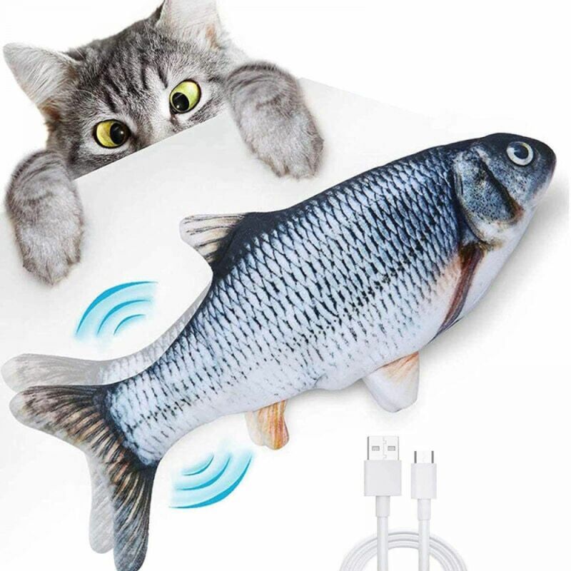 foto del prodotto linjou giocattolo per gatti, giocattoli elettronici realistici con pesci di simulazione, giocattolo per gatti con pesci in movimento, giocattolo