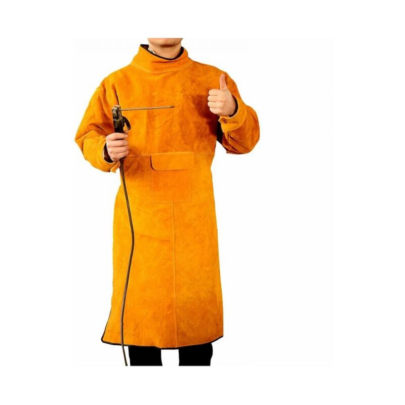 foto del prodotto linjou grembiule in pelle bovina per saldatore per uomo e donna, grembiule di protezione da lavoro per officina per lavoratori pesanti, resistente