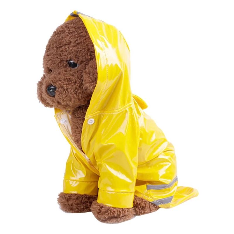 foto del prodotto linjou impermeabile giallo per cuccioli all aperto con cappuccio in pu, impermeabile e riflettente, per cani e gatti.