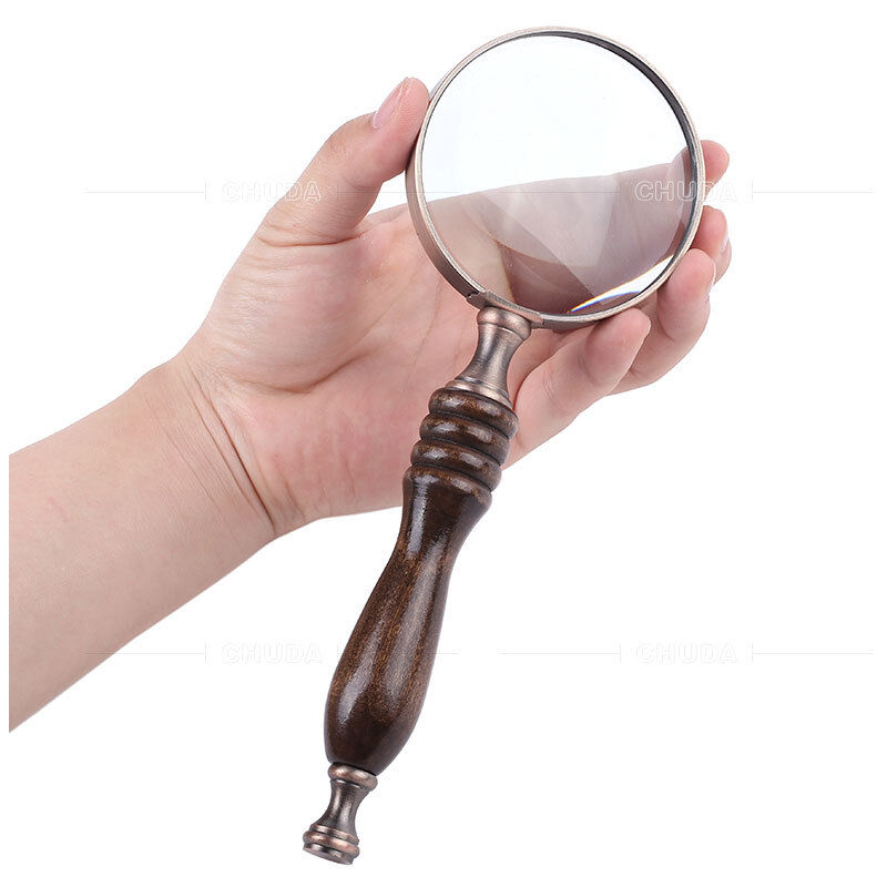 foto del prodotto linjou lente d ingrandimento in rame antico 10x con manico in legno e vero vetro, la migliore lente d ingrandimento da lettura per anziani,