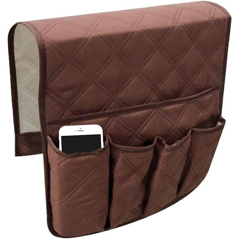 foto del prodotto linjou marrone organizer per braccioli per poltrona, copertura protettiva per poltrona divano, tasche sospese salvaspazio, custodia antiscivolo per