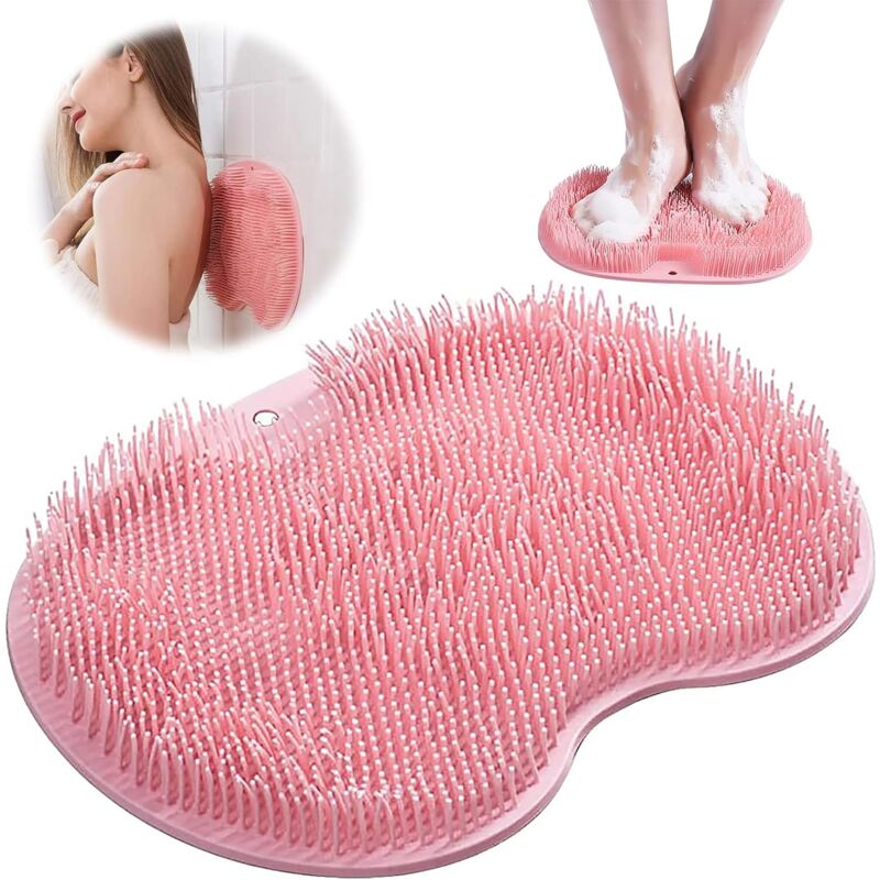 foto del prodotto linjou massaggiatore per piedi da doccia rosa spazzola per massaggio plantare, antiscivolo, setole morbide e resistenti all usura, pulizia