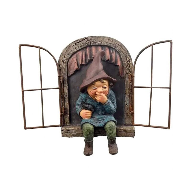 foto del prodotto linjou mini gnomo da giardino in resina, elfo fuori dalla porta abbraccia albero, divertente scultura per albero decorazione da giardino patio