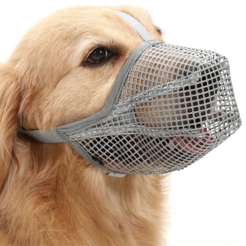 foto del prodotto linjou museruola per cani con cinghie regolabili, museruola rivestita in morbida rete per cani di piccola media grande taglia grigio ,m 