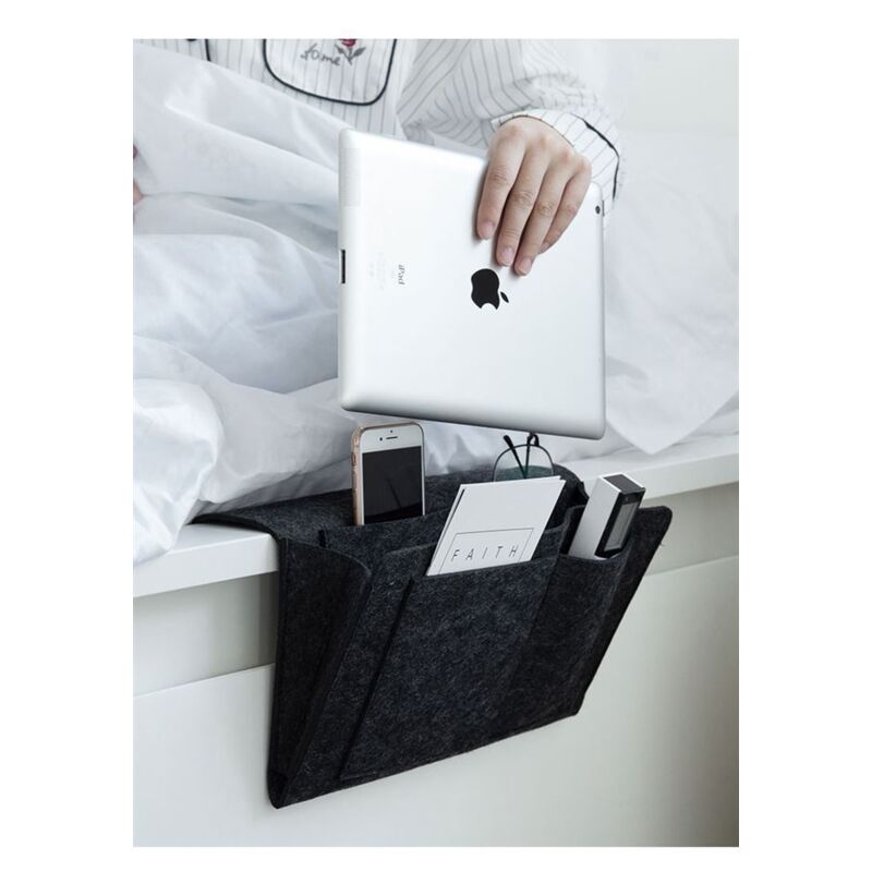 foto del prodotto linjou nero borsa portaoggetti vuota per divano, letto, borsa portaoggetti in feltro per comodino, braccioli per divano, comodino, copertura per