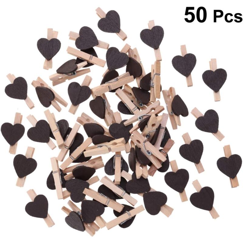 foto del prodotto linjou nero mini cuore d amore clip di legno messaggio portafoto album carta chiodini decor fotografia 50 pezzi