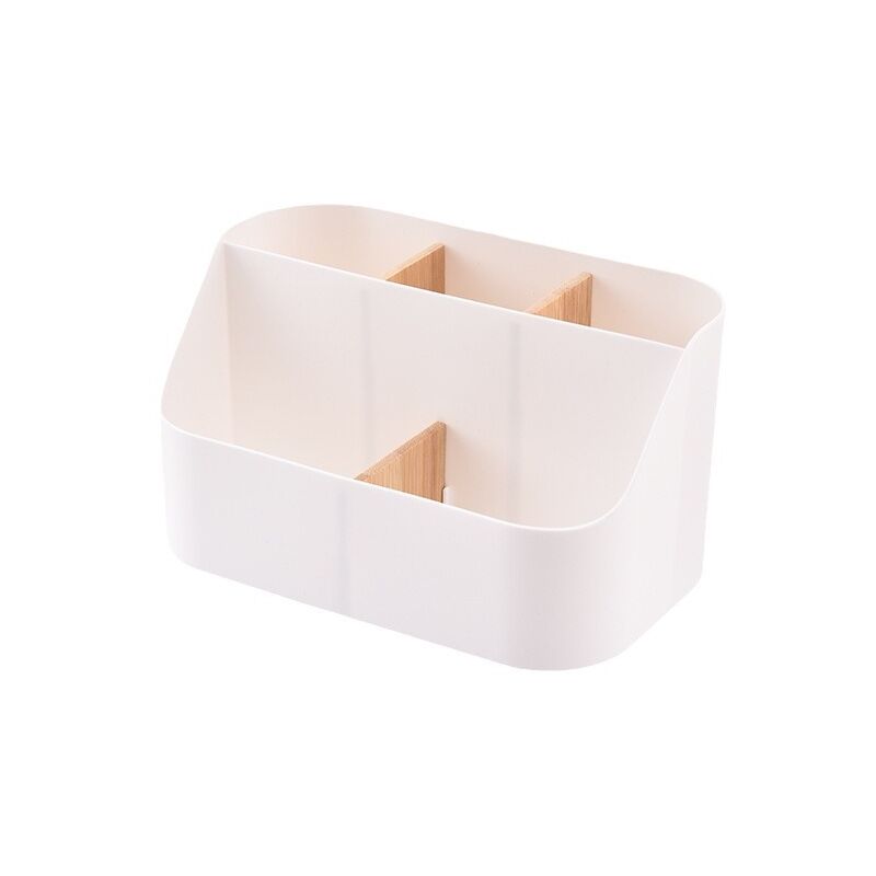 foto del prodotto linjou organizer da scrivania, scatola portaoggetti, forniture per ufficio, portapenne con scomparti in legno, per ufficio, scuola, casa, bianco