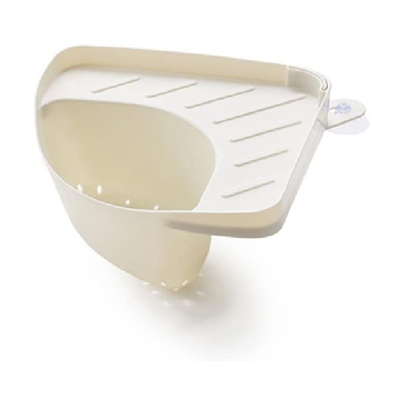 foto del prodotto linjou organizzatore per lavello a triangolo bianco, organizzatore di scolapiatti multifunzionale portaspugne cucina bagno ventosa angolare