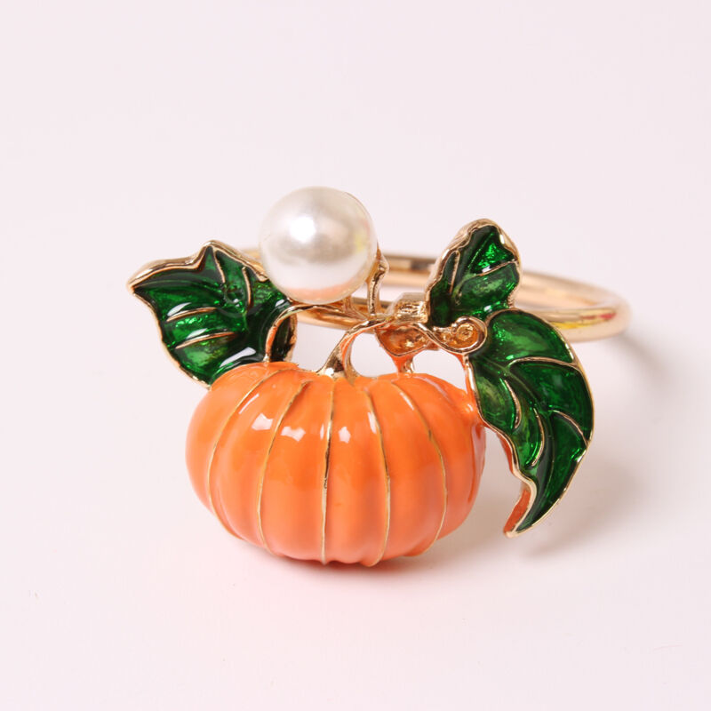 foto del prodotto linjou pearl 6 pezzi halloween ringraziamento zucca set di tovaglioli da tavola manopola anello di tovagliolo collezione tema