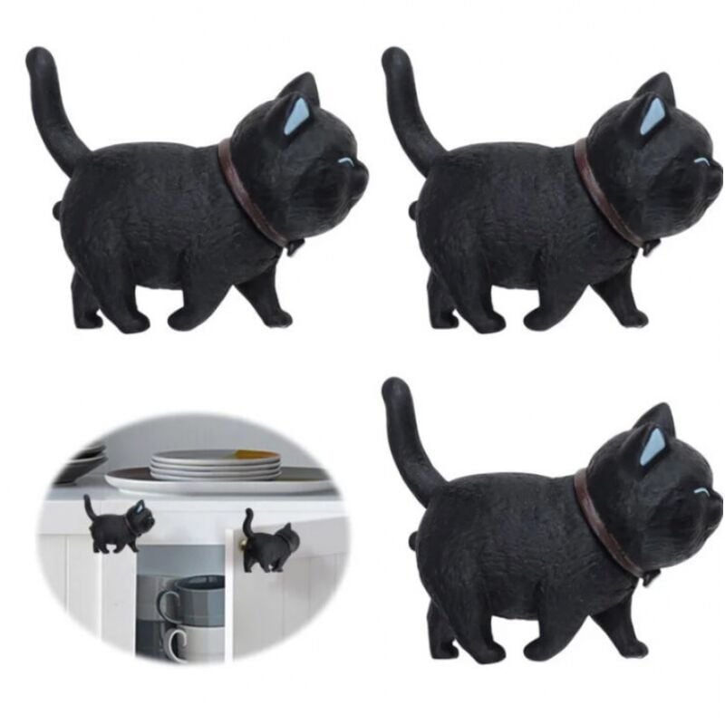 foto del prodotto linjou pomello per porta da 3 pezzi, maniglia per mobili in gomma morbida in pvc a forma di gatto nero, testa di gatto nero girevole