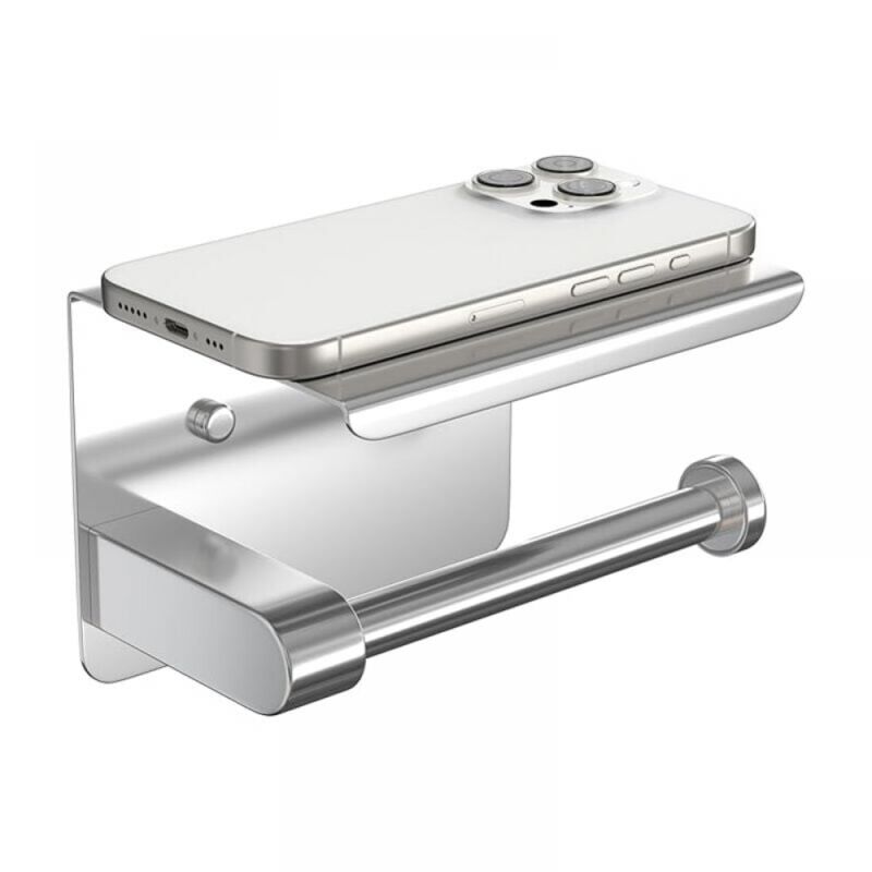 foto del prodotto linjou porta carta igienica, porta carta igienica perforato in acciaio inox 304 con ripiano per bagno, argento 14 x 10 x 9,5 cm porta carta