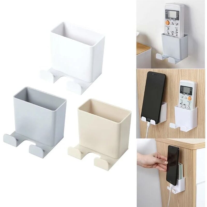 foto del prodotto linjou porta cellulare montato a parete, scatola organizer in abs con gancio per supporto di ricarica per telefono cellulare, scatola portaoggetti