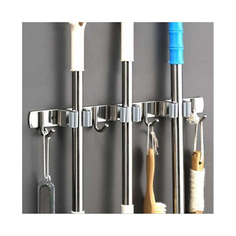 foto del prodotto linjou porta scopa a parete da 1 pezzo appendiabiti per cucina, garage, lavanderia 3 slot e 4 ganci 