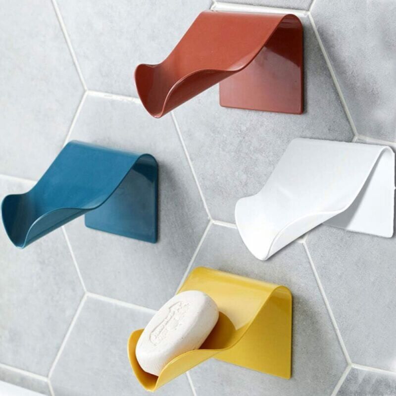 foto del prodotto linjou portasapone per cucina, bagno, doccia, portasapone, portasapone autosvuotante, in plastica, da parete bianco blu giallo rosso, 4 