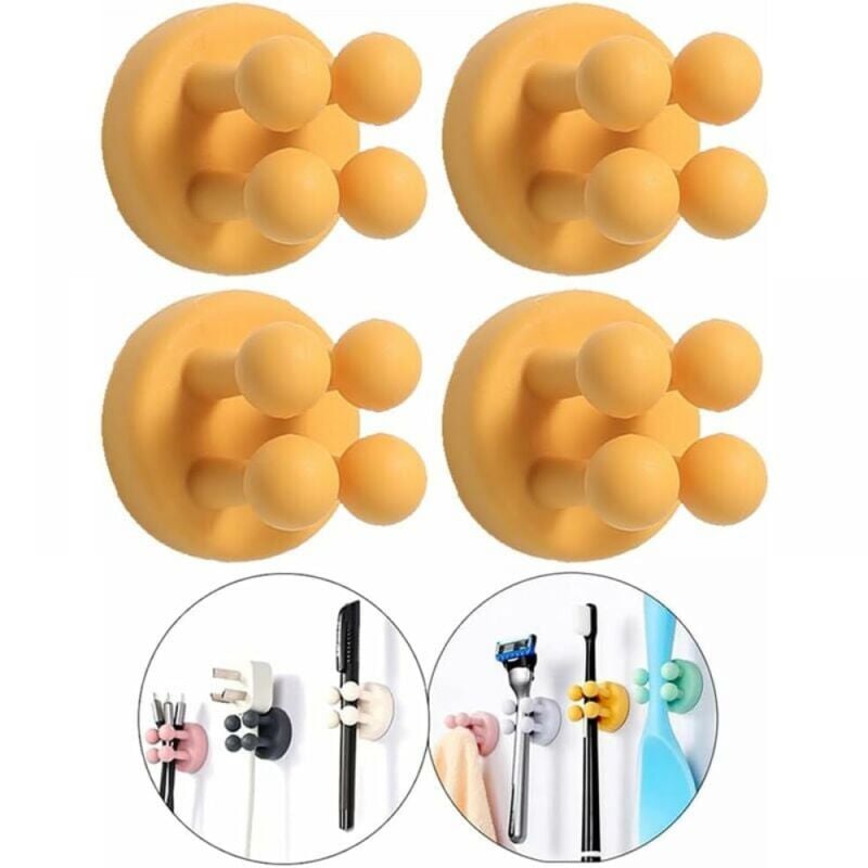 foto del prodotto linjou portaspazzolino in silicone 4 ganci adesivi per rasoio da parete per appendere asciugamano, chiave, presa, cavo, funzione per cucina,