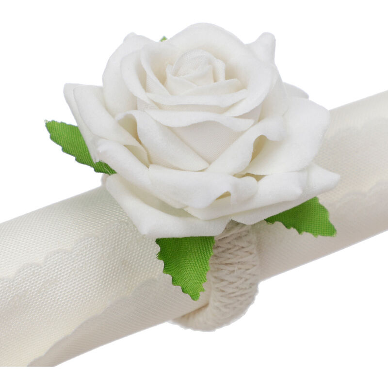 foto del prodotto linjou portatovaglioli in fiori artificiali bianca , 6 pezzi, decorazione per ricevimenti di nozze, natale, pasqua, cene, ecc.