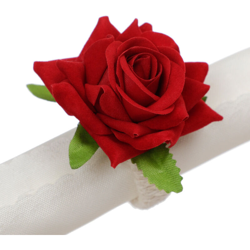 foto del prodotto linjou portatovaglioli in fiori artificiali rosso , 6 pezzi, decorazione per ricevimenti di nozze, natale, pasqua, cene, ecc.