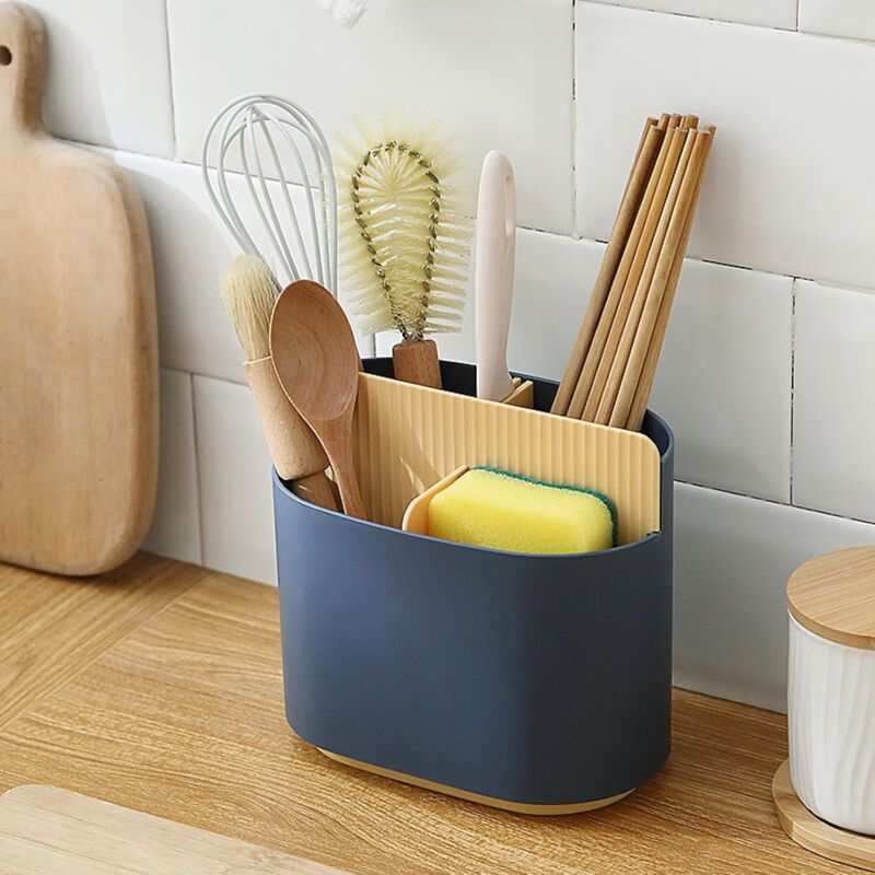 foto del prodotto linjou portautensili da cucina blu, portacoltelli, portaoggetti multifunzionale per cucchiaio e forchetta, portabacchette da cucina, scolapiatti
