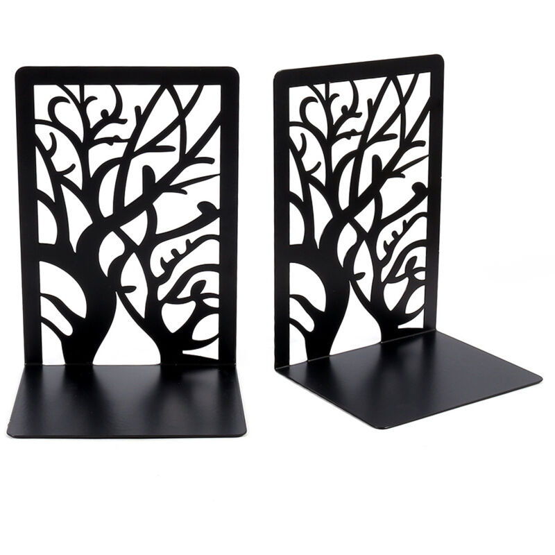 foto del prodotto linjou reggilibri ombra albero, reggilibri per archiviazione desktop, reggilibri spessi, 1 paio di reggilibri in metallo nero, reggilibri