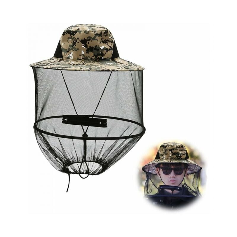 foto del prodotto linjou rete anti zanzariera cappello da apicoltore attrezzatura da pesca pieghevole per pesca all aperto escursionismo giardinaggio camouflage