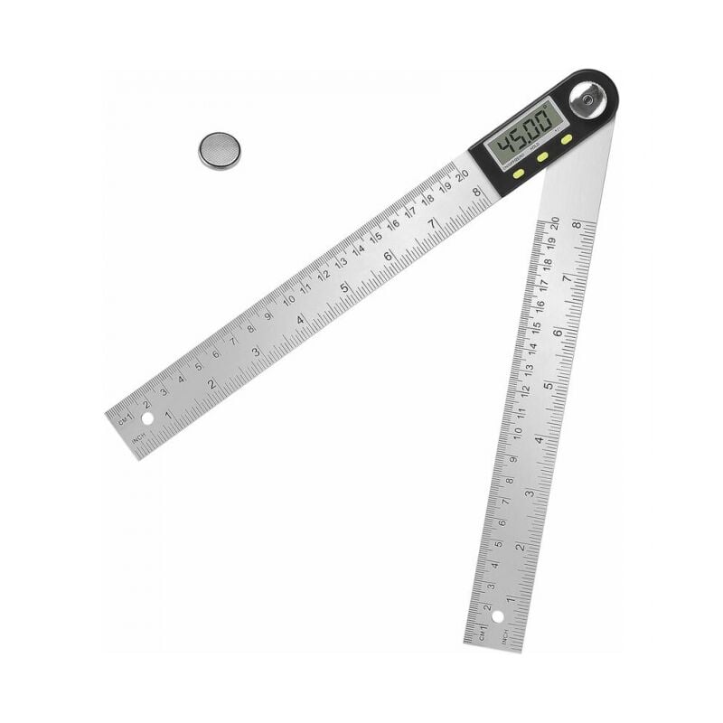 foto del prodotto linjou righello angolare digitale, goniometro digitale in acciaio inossidabile da 200 mm, con impostazione zero e funzione di blocco, display lcd,